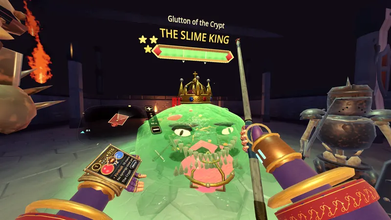 The Slime King, a huge green slime wearing a gold crown, with his name plate and health bar above him.